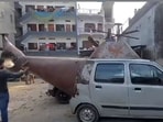 The modified version of the vehicle also sported the tail rotor of a chopper welded to the boot of the car.