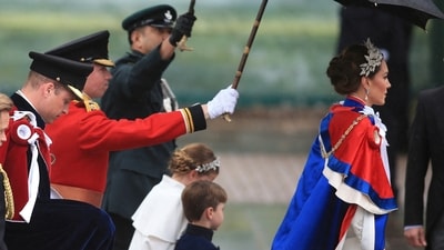 FILE PHOTO: Prince and Princess of Wales, Prince William and Kate Middleton, Prince Louis and Princess Charlotte arrive for the coronation ceremony of Britain's King Charles and Queen Camilla at Westminster Abbey, in London, Britain May 6, 2023. Peter Tarry/Pool via REUTERS/File Photo (via REUTERS)
