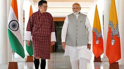 Bhutan's King Jigme Khesar Namgyel Wangchuck (L) walking with Prime Minister Narendra Modi during their meeting in New Delhi on April 4, 2023. (AFP FILE PHOTO/PIB) Bhutan's King Jigme Khesar Namgyel Wangchuck (L) walking with Prime Minister Narendra Modi during their meeting in New Delhi on April 4, 2023. (AFP FILE PHOTO/PIB)
