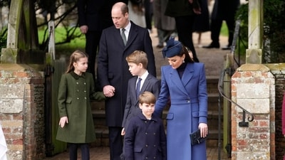 Britain's Kate, the Princess of Wales, from right, Prince Louis, Prince George, Prince William and Princess Charlotte leave after attending the Christmas day service. (AP) Britain's Kate, the Princess of Wales, from right, Prince Louis, Prince George, Prince William and Princess Charlotte leave after attending the Christmas day service. (AP)