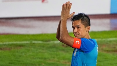 Bengaluru: Indian Captain Sunil Chhetri reacts after winning the match against Pakistan at SAFF Championship 2023 at Kanteerava Stadium (PTI)