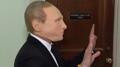 Rep. Jared Moskowitz (D-Fla.) donned a mask of Russian President Vladimir Putin. (C-SPAN) Rep. Jared Moskowitz (D-Fla.) donned a mask of Russian President Vladimir Putin. (C-SPAN)