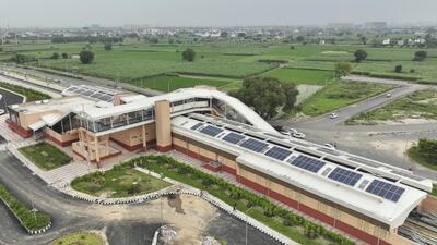Solar panels at Duhai Depot RRTS station in Ghaziabad. (PTI) Solar panels at Duhai Depot RRTS station in Ghaziabad. (PTI)