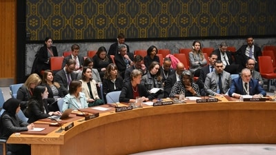 US Ambassador to the UN Linda Thomas-Greenfield listens as Algerian Ambassador to the UN Amar Bendjama speaks during a UN Security Council meeting on the Israel-Hamas war, at UN Headquarters in New York City on February 20, 2024 (Photo by ANGELA WEISS / AFP) (AFP) US Ambassador to the UN Linda Thomas-Greenfield listens as Algerian Ambassador to the UN Amar Bendjama speaks during a UN Security Council meeting on the Israel-Hamas war, at UN Headquarters in New York City on February 20, 2024 (Photo by ANGELA WEISS / AFP) (AFP)