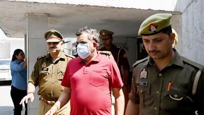 YouTuber Elvish Yadav’s friend and business associate Vinay Yadav in police custody on Wednesday. (Sunil Ghosh/HT Photo) YouTuber Elvish Yadav’s friend and business associate Vinay Yadav in police custody on Wednesday. (Sunil Ghosh/HT Photo)