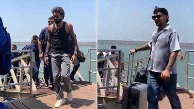 Hardik Pandya and Ishan Kishan on reaching Alibaug. (Hindustan Times via special arrangement) Hardik Pandya and Ishan Kishan on reaching Alibaug. (Hindustan Times via special arrangement)