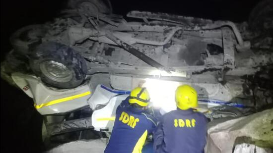 A Bolero Camper jeep carrying two passengers had fallen into a 700 metre deep gorge. (HT photo)