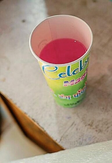 This glass turns regular water colourful, for some 150 times! Price:  ₹25. (Photo: Raajessh Kashyap/HT)