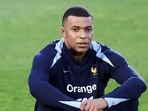 France's forward Kylian Mbappe is seen during a training session. France's forward Kylian Mbappe is seen during a training session.