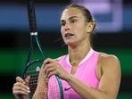 Aryna Sabalenka reacts during a match. Aryna Sabalenka reacts during a match.