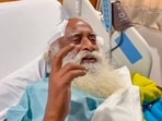 Spiritual leader Sadhguru Jaggi Vasudev after an emergency brain surgery at Indraprastha Apollo Hospitals in New Delhi. 