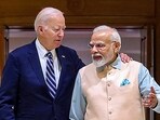 Prime Minister Narendra Modi with US President Joe Biden, in New Delhi on Friday. (PTI) Prime Minister Narendra Modi with US President Joe Biden, in New Delhi on Friday. (PTI)