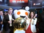Reddit CEO Steve Huffman and New York Stock Exchange (NYSE) president Lynn Martin ring the opening bell during the bell-ringing ceremony as Reddit begins trading on the New York Stock Exchange (NYSE) in New York on March 21, 2024. Reddit CEO Steve Huffman and New York Stock Exchange (NYSE) president Lynn Martin ring the opening bell during the bell-ringing ceremony as Reddit begins trading on the New York Stock Exchange (NYSE) in New York on March 21, 2024.