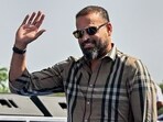 Former cricketer Yusuf Pathan waves at supporters after announcement of his name as a Trinamool Congress candidate for Lok Sabha polls in Kolkata on March 10.(PTI)