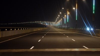 A view of the Atal Setu at night. (ANI) A view of the Atal Setu at night. (ANI)