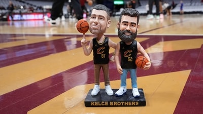 A bobblehead of Cleveland natives Travis and Jason Kelce. (AP Photo/Sue Ogrocki) (AP) A bobblehead of Cleveland natives Travis and Jason Kelce. (AP Photo/Sue Ogrocki) (AP)