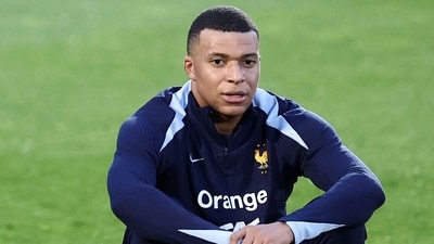 France's forward Kylian Mbappe is seen during a training session. (AFP) France's forward Kylian Mbappe is seen during a training session. (AFP)