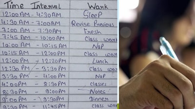 The IIT-JEE aspirant's friend shared his daily routine on X. (X/@rcx86) The IIT-JEE aspirant's friend shared his daily routine on X. (X/@rcx86)
