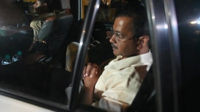 Delhi Chief Minister Arvind Kejriwal being arrested by ED following a raid, in New Delhi, India, on Thursday, March 21, 2024. (Photo by HT/ Hindustan Times) (Hindustan Times) Delhi Chief Minister Arvind Kejriwal being arrested by ED following a raid, in New Delhi, India, on Thursday, March 21, 2024. (Photo by HT/ Hindustan Times) (Hindustan Times)