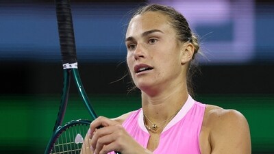 Aryna Sabalenka reacts during a match. (Getty Images via AFP) Aryna Sabalenka reacts during a match. (Getty Images via AFP)