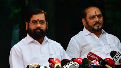 Maharashtra CM Eknath Shinde along with Shivsena (Shinde Faction) Leader Ramdas Kadam after the meeting with party leaders in at Worli on Thursday. (Bhushan Koyande/HT Photo) Maharashtra CM Eknath Shinde along with Shivsena (Shinde Faction) Leader Ramdas Kadam after the meeting with party leaders in at Worli on Thursday. (Bhushan Koyande/HT Photo)