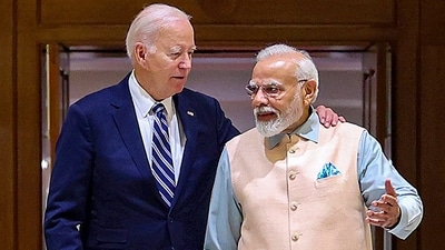 Prime Minister Narendra Modi with US President Joe Biden, in New Delhi on Friday. (PTI) Prime Minister Narendra Modi with US President Joe Biden, in New Delhi on Friday. (PTI)