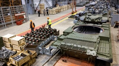 In this photo released by Russian Defense Ministry Press Service on Wednesday, Jan. 31, 2024, A view of a workshop of the Uraltransmash plant during Russian Defense Minister Sergei Shoigu's visit in Yekaterinburg, Russia. Shoigu inspected the plant that manufactures artillery systems. (Russian Defense Ministry Press Service via AP) (AP) In this photo released by Russian Defense Ministry Press Service on Wednesday, Jan. 31, 2024, A view of a workshop of the Uraltransmash plant during Russian Defense Minister Sergei Shoigu's visit in Yekaterinburg, Russia. Shoigu inspected the plant that manufactures artillery systems. (Russian Defense Ministry Press Service via AP) (AP)
