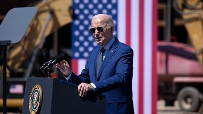 TOPSHOT - US President Joe Biden speaks at the Intel Ocotillo Campus in Chandler, Arizona, on March 20, 2024. (AFP) TOPSHOT - US President Joe Biden speaks at the Intel Ocotillo Campus in Chandler, Arizona, on March 20, 2024. (AFP)