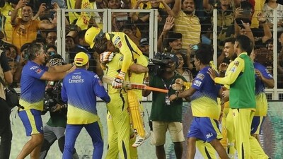Dhoni then captained CSK to the title once again in 2023, with Jadeja himself dramtically hitting a six and a four off the last two balls of the match to take them over the line. (BCCI) Dhoni then captained CSK to the title once again in 2023, with Jadeja himself dramtically hitting a six and a four off the last two balls of the match to take them over the line. (BCCI)