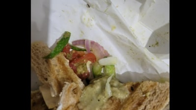Snapshot of the sandwich that had a cockroach inside it. (Reddit/@NomadicGeek1)