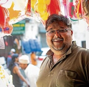 Delhiite Pawan Aggarwal runs a shop in Sadar Bazar's Deputy Ganj, and shares how he loves to sell quirky Holi props each year. (Photo: Raajessh Kashyap/HT)