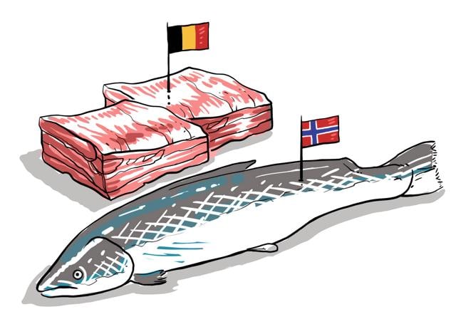 Belgian pork dominates the bottom-of-menu prime slot, ousting old favourite Norwegian salmon. (Mohit Suneja) Belgian pork dominates the bottom-of-menu prime slot, ousting old favourite Norwegian salmon. (Mohit Suneja)
