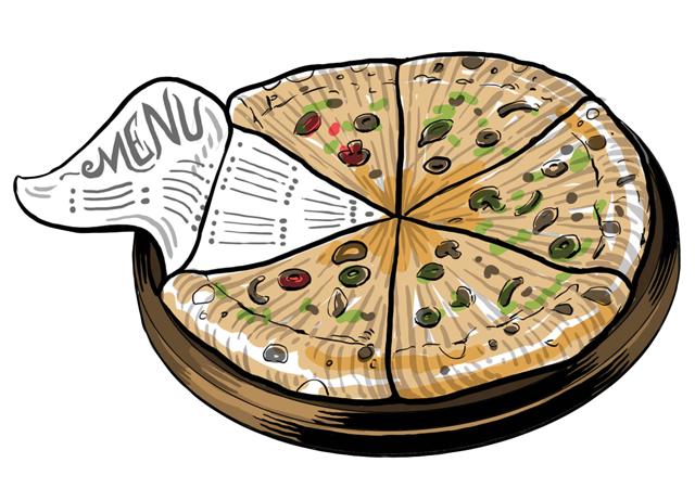 Social Hauz Khas Delhi has a graphic pizza menu. Each slice bears the name of the dish. (Mohit Suneja) Social Hauz Khas Delhi has a graphic pizza menu. Each slice bears the name of the dish. (Mohit Suneja)
