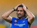 Chennai Super Kings' MS Dhoni during a training session ahead of the IPL 2024 opener