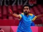 G Sathiyan in action