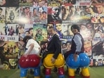 Japan ambassador to India Hiroshi Suzuki (centre) sitting in bum chairs used in Aamir Khan's hit film with his wife Eiko Suzuki (left). Japan ambassador to India Hiroshi Suzuki (centre) sitting in bum chairs used in Aamir Khan's hit film with his wife Eiko Suzuki (left).