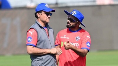 Rishabh Pant (R) interacting with Sourav Ganguli of Delhi Capitals during the practice session at Maharaja Yadavindra Singh Stadium Rishabh Pant (R) interacting with Sourav Ganguli of Delhi Capitals during the practice session at Maharaja Yadavindra Singh Stadium