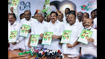 AIADMK General Secretary Edappadi K Palaniswami released the party manifesto for the Lok Sabha Elections 2024, in Chennai on Friday. (ANI Pic Service) AIADMK General Secretary Edappadi K Palaniswami released the party manifesto for the Lok Sabha Elections 2024, in Chennai on Friday. (ANI Pic Service)