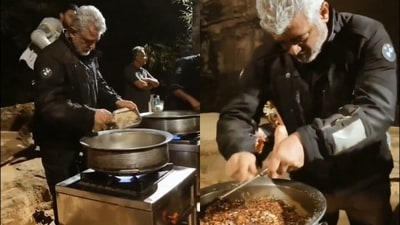 Ajith Kumar whips up some biryani for his friends (X) Ajith Kumar whips up some biryani for his friends (X)