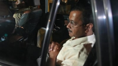 Delhi chief minister Arvind Kejriwal being taken away by ED following his arrest on Thursday. (HT Photo) Delhi chief minister Arvind Kejriwal being taken away by ED following his arrest on Thursday. (HT Photo)