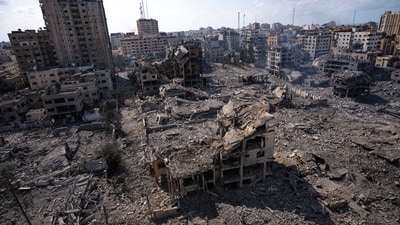 Israel-Hamas war: A view of the rubble of buildings hit by an Israeli airstrike in Gaza City (AP)