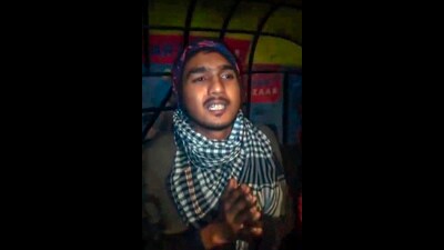 Javed, the brother of the main accused in the Budaun double murder case, following his arrest, on Thursday. (PTI)