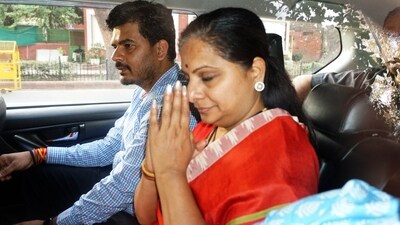 BRS leader K Kavitha, arrested by the ED in connection with the Delhi excise policy-linked money laundering case, being produced at the Rouse Avenue Court in New Delhi on March 16. (HT photo) BRS leader K Kavitha, arrested by the ED in connection with the Delhi excise policy-linked money laundering case, being produced at the Rouse Avenue Court in New Delhi on March 16. (HT photo)