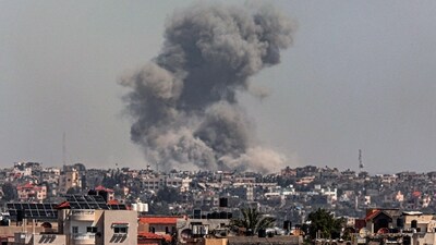 A picture taken from Rafah shows smoke billowing after Israeli bombardment on Khan Yunis in the southern Gaza Strip (AFP) A picture taken from Rafah shows smoke billowing after Israeli bombardment on Khan Yunis in the southern Gaza Strip (AFP)