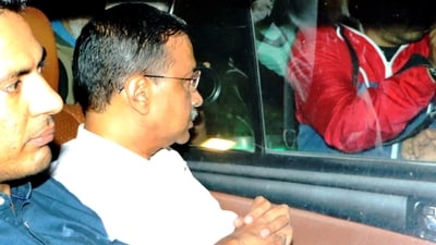 New Delhi: Delhi Chief Minister Arvind Kejriwal being taken to the Enforcement Directorate office in an excise policy-linked money laundering case. (PTI) New Delhi: Delhi Chief Minister Arvind Kejriwal being taken to the Enforcement Directorate office in an excise policy-linked money laundering case. (PTI)