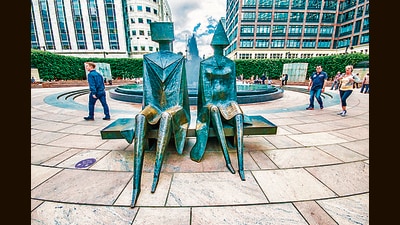 Staring into the distance, together; A sculpture by Lynn Chadwick at Canary Wharf, London. (Shutterstock) Staring into the distance, together; A sculpture by Lynn Chadwick at Canary Wharf, London. (Shutterstock)