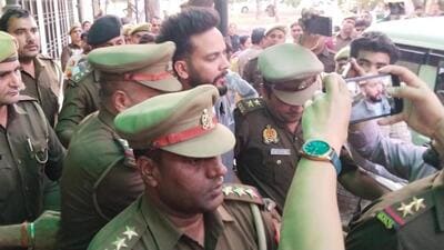 YouTuber Elvish Yadav in police custody following his arrest on Sunday. (HT Photo) YouTuber Elvish Yadav in police custody following his arrest on Sunday. (HT Photo)