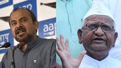 AAP leader Dilip Pandey and social activist Anna Hazare (File) AAP leader Dilip Pandey and social activist Anna Hazare (File)