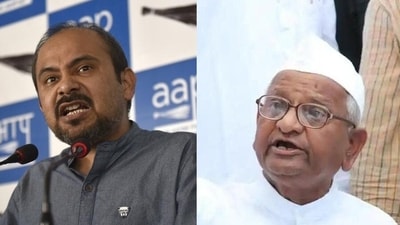 AAP leader Dilip Pandey and social activist Anna Hazare (File) AAP leader Dilip Pandey and social activist Anna Hazare (File)