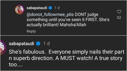 A screen grab of Saba Pataudi's comments A screen grab of Saba Pataudi's comments
